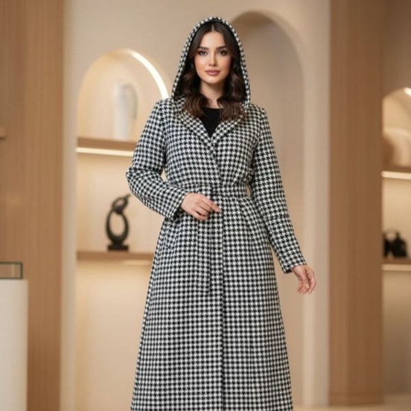 مانتو کلاهدار پیچازی  پشمی با قد 135