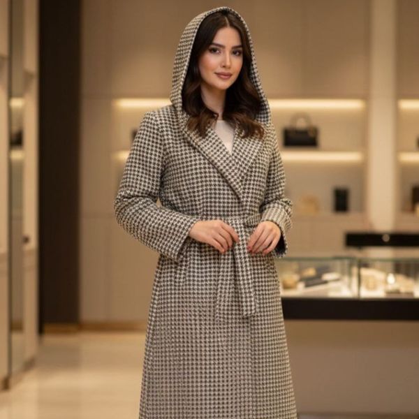 مانتو کلاهدار پیچازی  پشمی با قد 135