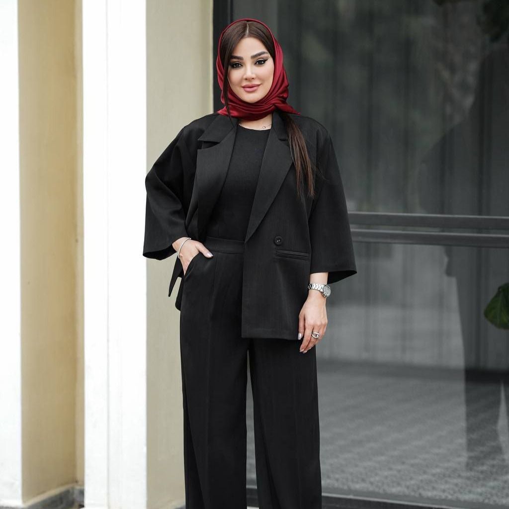 قیمت ارزان ست کت و شلوار یقه انگلیسی پانچ  با شلوار بگ