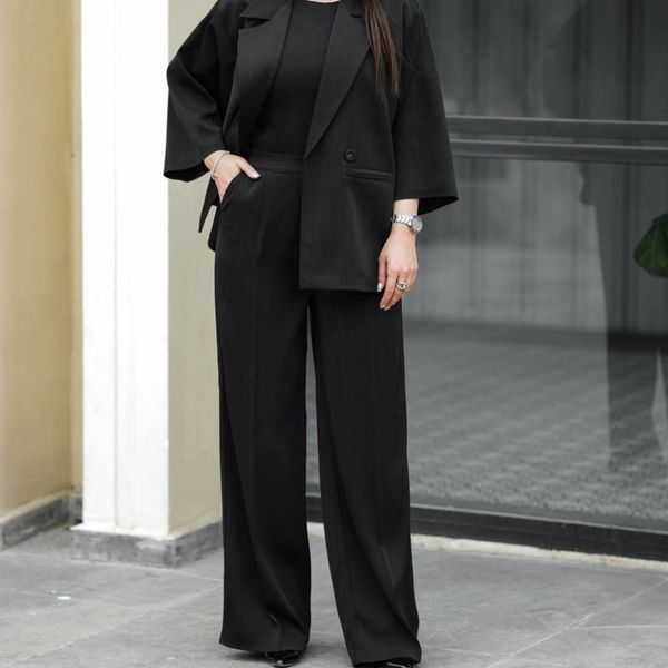 ست کت و شلوار یقه انگلیسی پانچ  با شلوار بگ