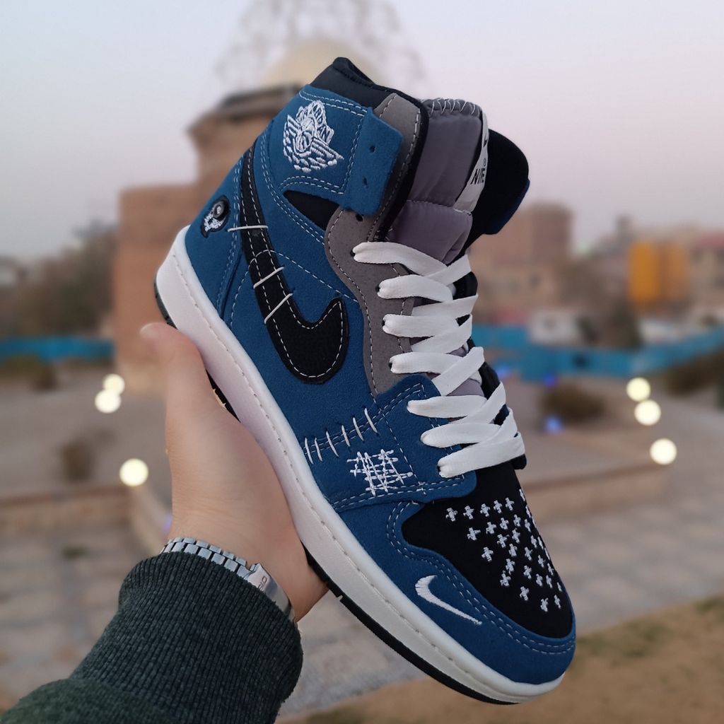 خرید اینترنتی کتونی مردانه نایک جردن وودو ساقدار آبی کیفیت بالا