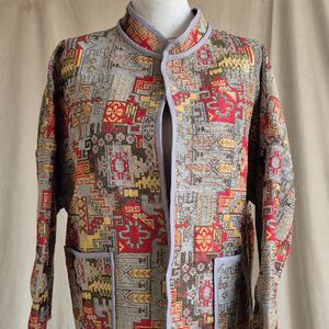 کراپ کت زنانه پاییزه پایزه ژاکارد لمه طلایی قرمز توسی