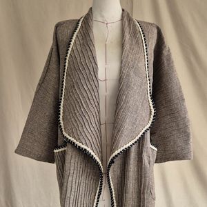 مانتو زنانه پارچه پشم پیلیسه قهوه ای شاین