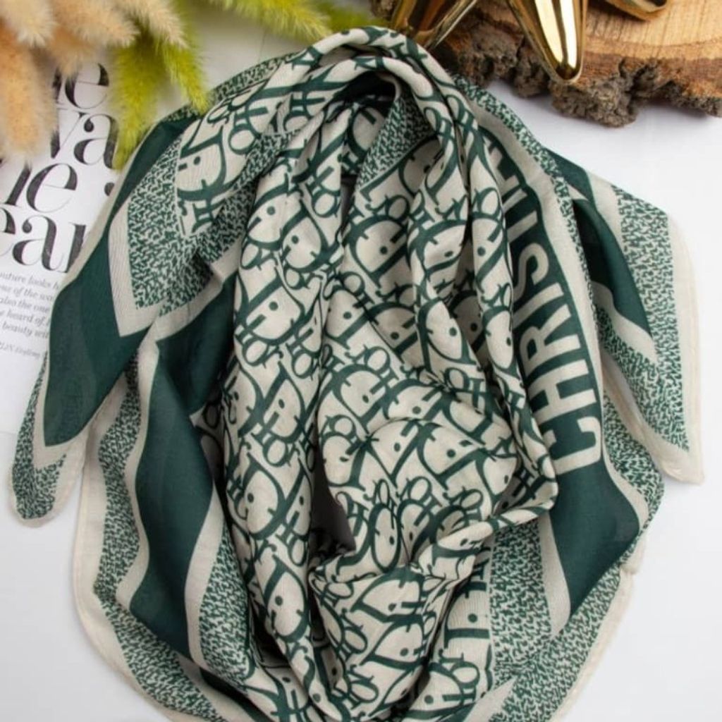 خرید انلاین مینی اسکارف نخی دخترانه قواره 75 سبز طرحدار