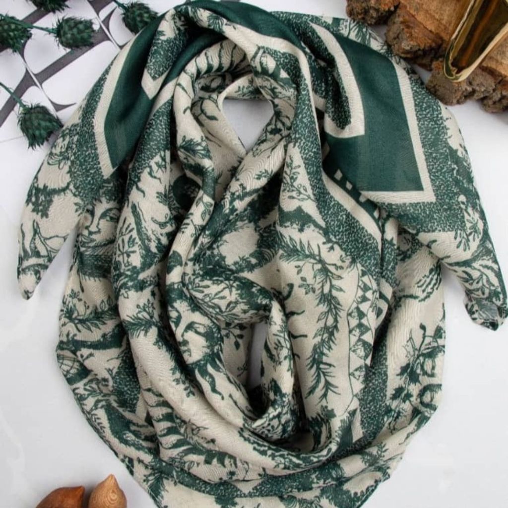 خرید آنلاین مینی اسکارف نخی دخترانه طرح شیک قواره 75 سبز