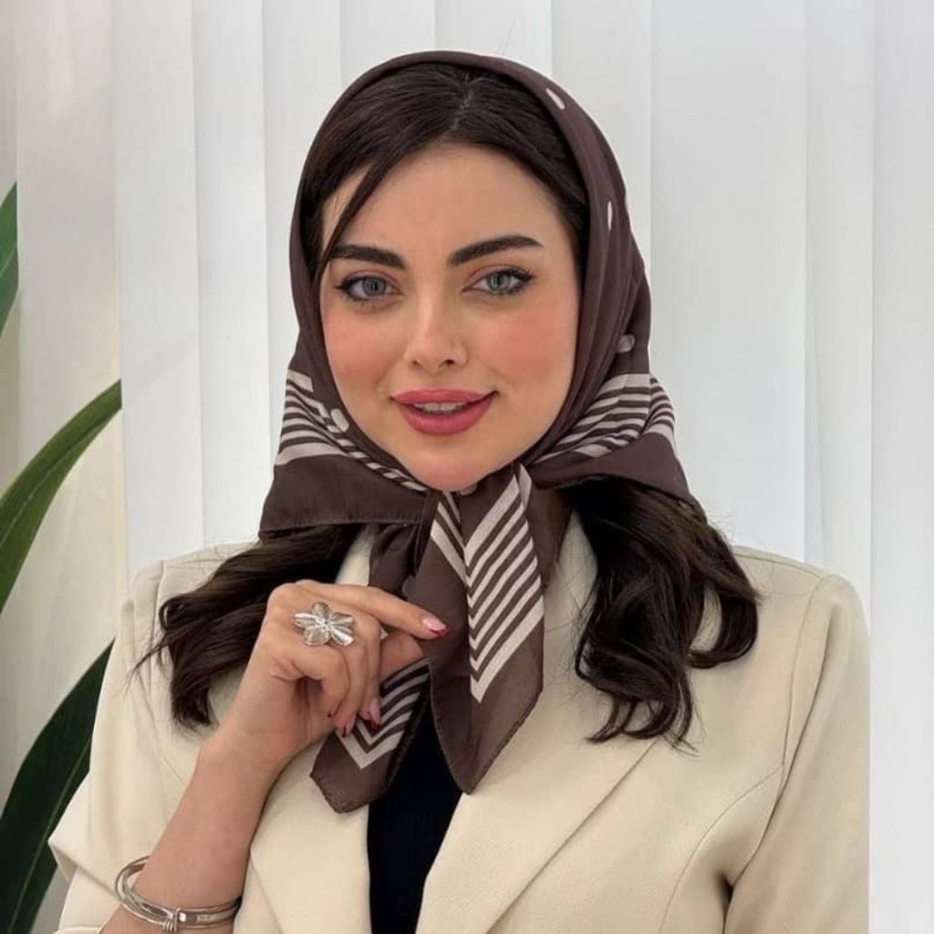 قیمت ارزان مینی اسکارف نخی دخترانه خال خالی موکا قواره 75