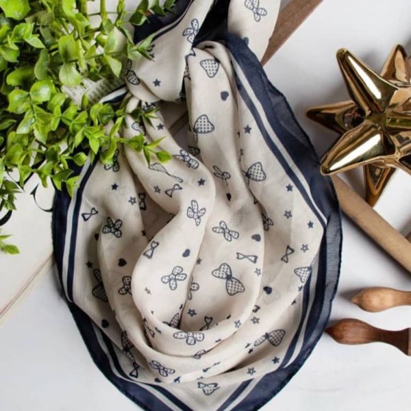 مینی اسکارف نخی پاپیون سرمه ای قواره 75