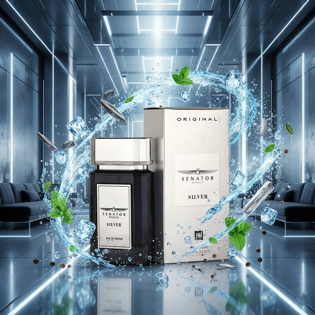 قیمت ارزان عطر اصل امارات محبوب مردانه سناتور سیلور نقره ایی جانوین - خنک و تند