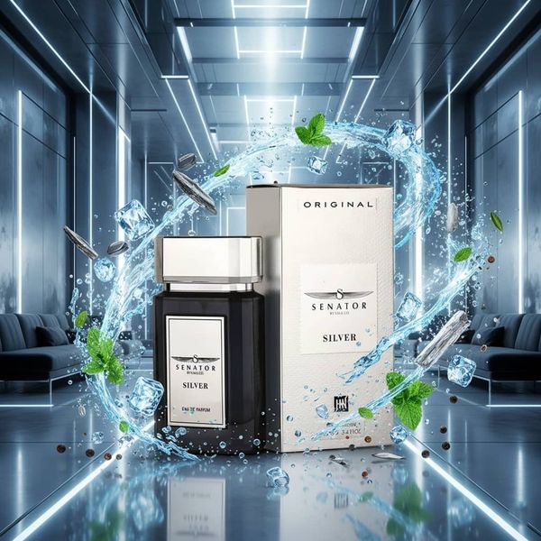 عطر اصل امارات محبوب مردانه سناتور سیلور نقره ایی جانوین - خنک و تند