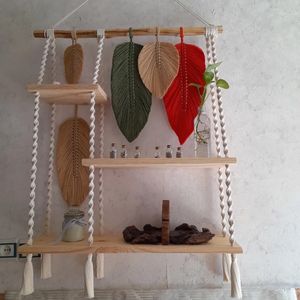 قیمت ارزان شلف چوبی‌سه طبقه مکرومه طرح ارس