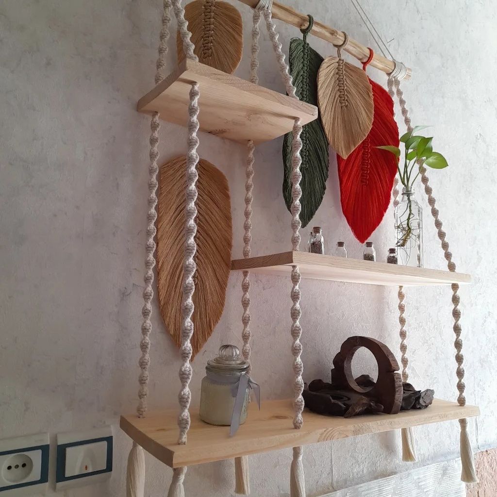 خرید اینترنتی شلف چوبی‌سه طبقه مکرومه طرح ارس