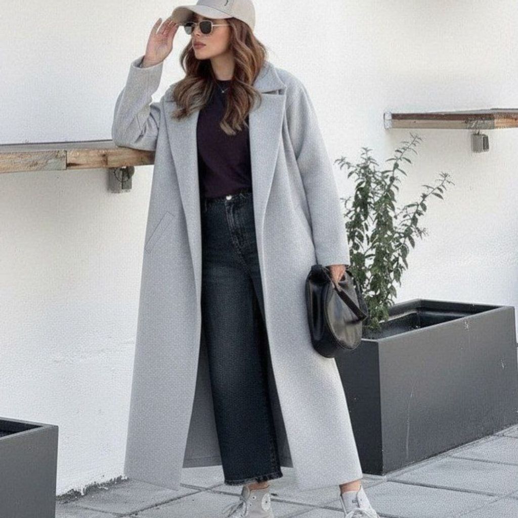 خرید اینترنتی پالتو بلند شبنم جنس توییت پشمی