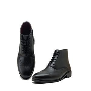 فروش اینترنتی نیم بوت مردانه مدل بروژ بندی بغل زیپدار چرم طبیعی کد si203