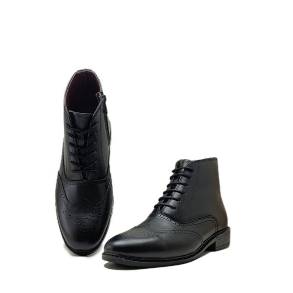 نیم بوت مردانه مدل بروژ بندی بغل زیپدار چرم طبیعی کد si203