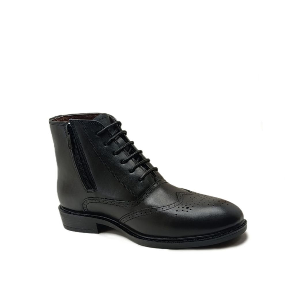 قیمت نیم بوت مردانه مدل بروژ بندی بغل زیپدار چرم طبیعی کد si203