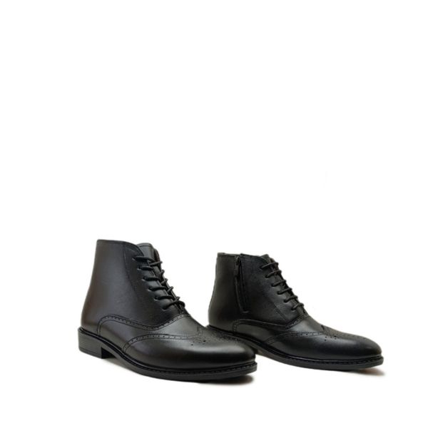 نیم بوت مردانه مدل بروژ بندی بغل زیپدار چرم طبیعی کد si203