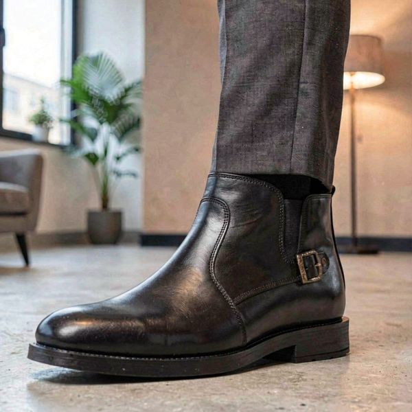 نیم بوت بزرگ پا مردانه مدل چرم طبیعی کد si928