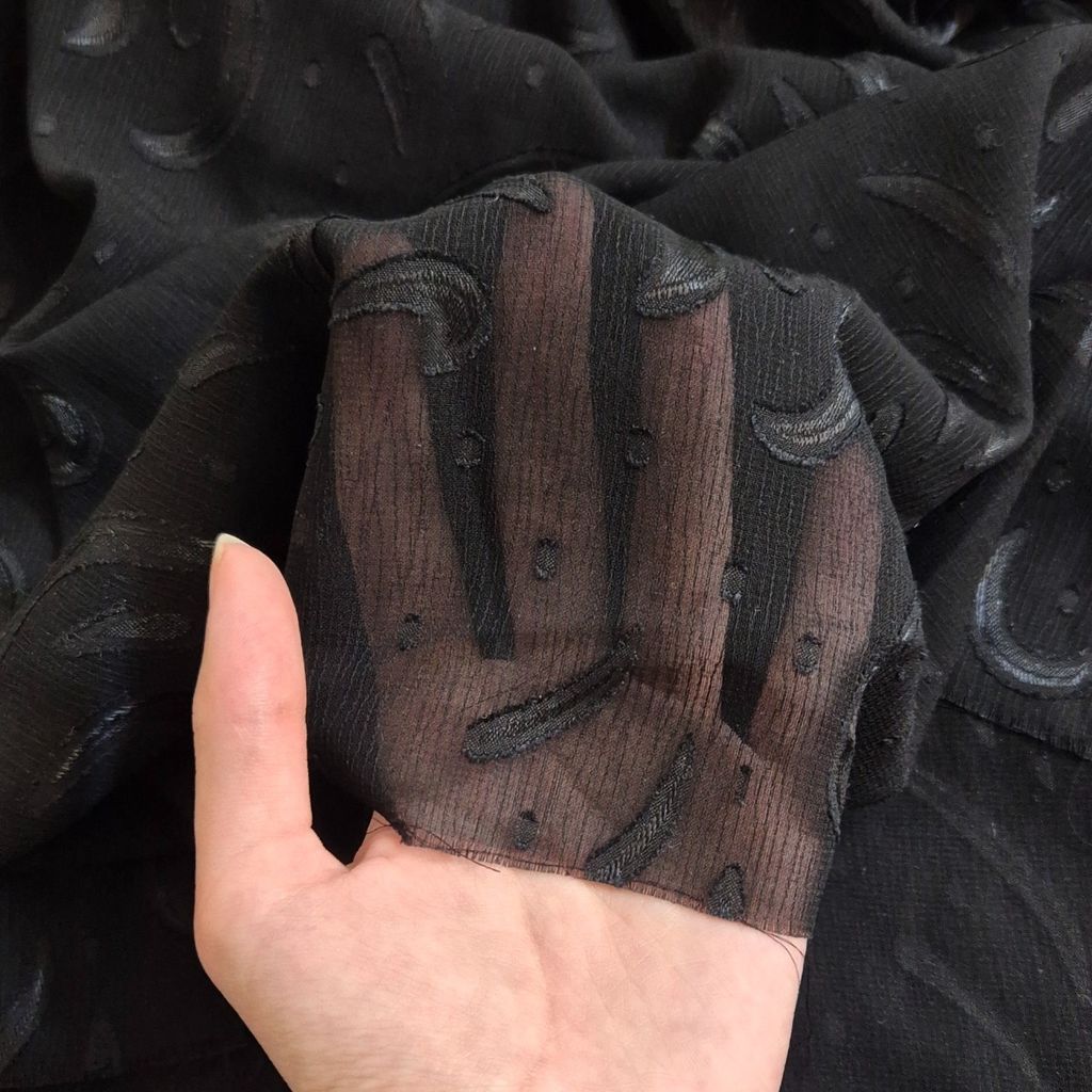 مشخصات قواره پارچه کریشه طرح دار مشکی