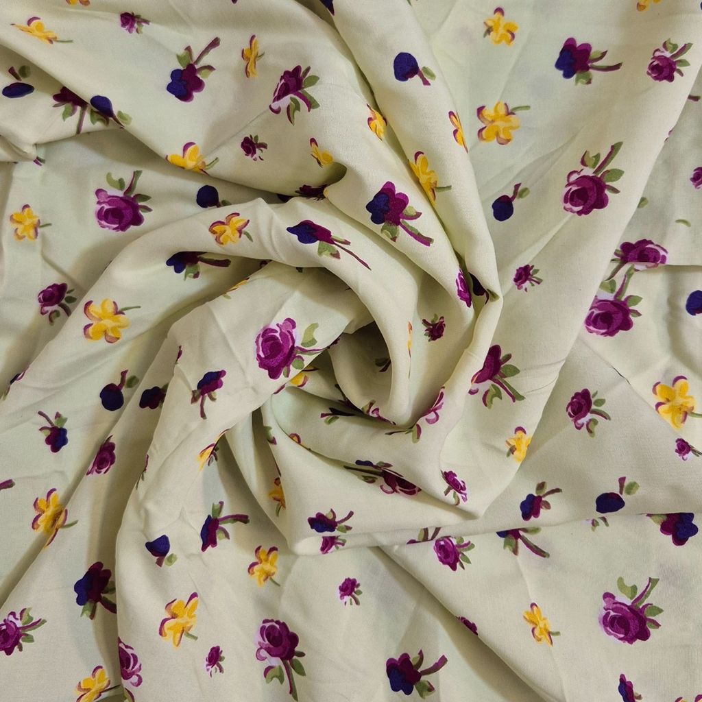 خرید انلاین قواره پارچه کرپ نخی لیمویی زرد گل دار