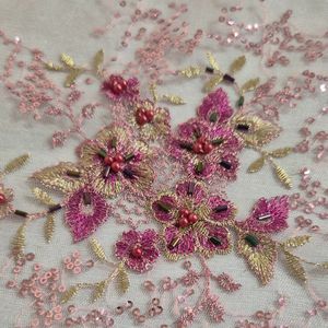 قیمت قواره پارچه تور خامه دوری شده صورتی سنتی