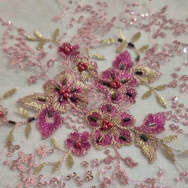 قواره پارچه تور خامه دوری شده صورتی سنتی