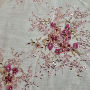 خرید آنلاین قواره پارچه تور خامه دوری شده صورتی سنتی