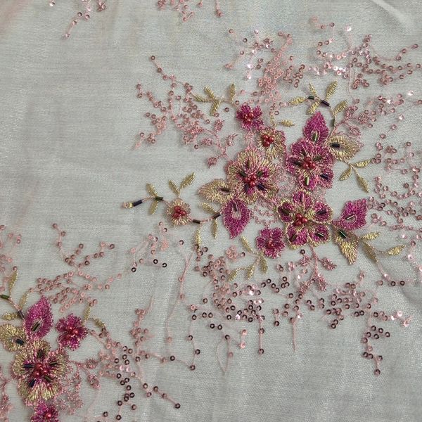 قواره پارچه تور خامه دوری شده صورتی سنتی