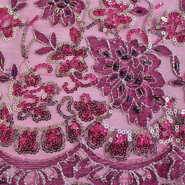 قواره پارچه تور خامه دوزی صورتی سرخابی سنتی