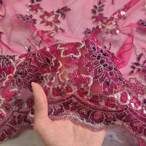 قواره پارچه تور خامه دوزی صورتی سرخابی سنتی