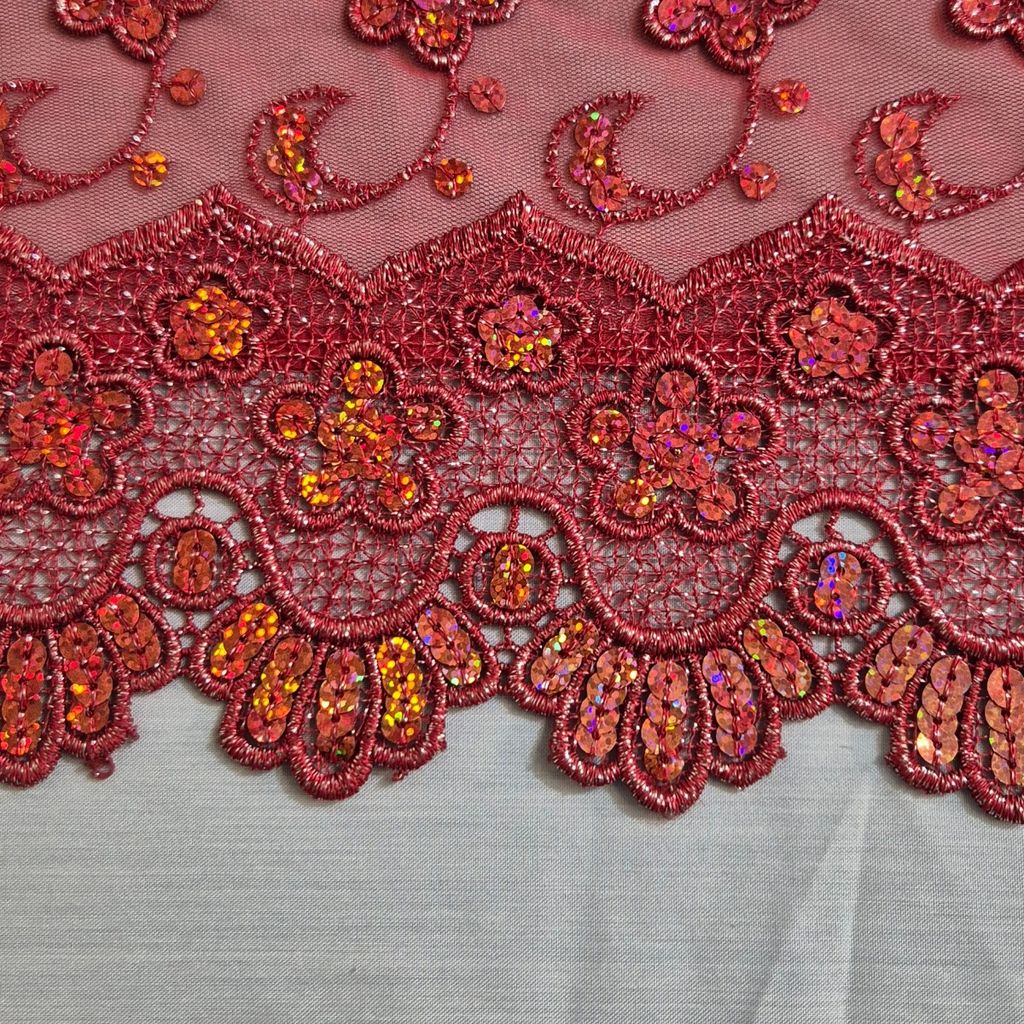 قیمت ارزان قواره پارچه تور گیپور دوزی قرمز سنتی