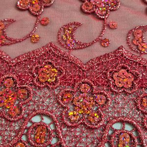 خرید اینترنتی قواره پارچه تور گیپور دوزی قرمز سنتی