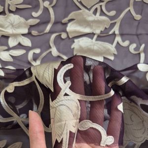 قواره پارچه حریر بنفش بادمجونی گلدار ساتن