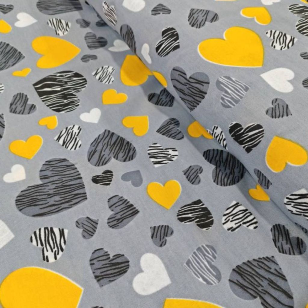 خرید آنلاین پارچه آشپزخانه طرح قلب زرد عرض 2 متر