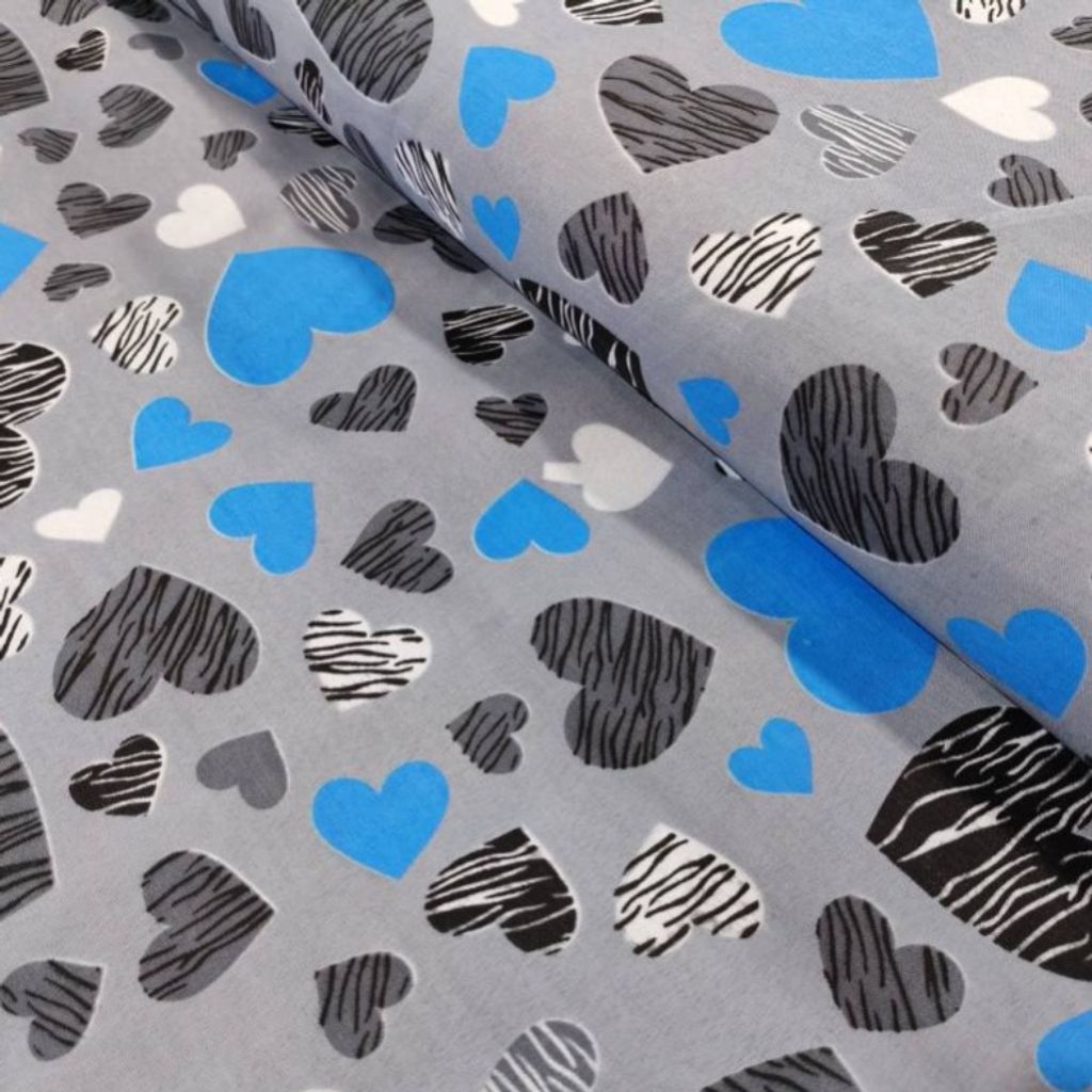 خرید اینترنتی پارچه آشپزخانه طرح قلب آبی عرض 2 متر