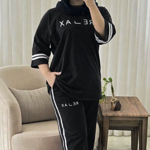 ست بلوز وشلوار بگ نوار چاپی .ریلکس