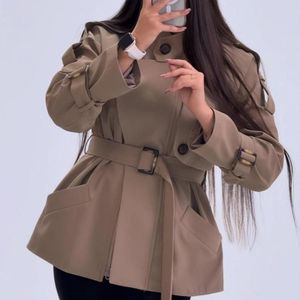 مانتو زنانه کتان کوتاه ترنچ