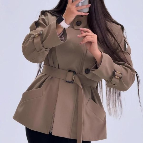 مانتو زنانه کتان کوتاه ترنچ