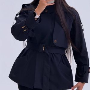 خرید اینترنتی مانتو زنانه کتان کوتاه ترنچ