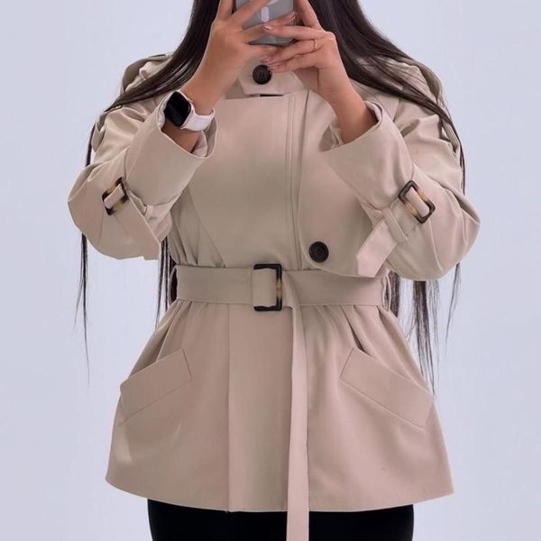 مانتو زنانه کتان کوتاه ترنچ