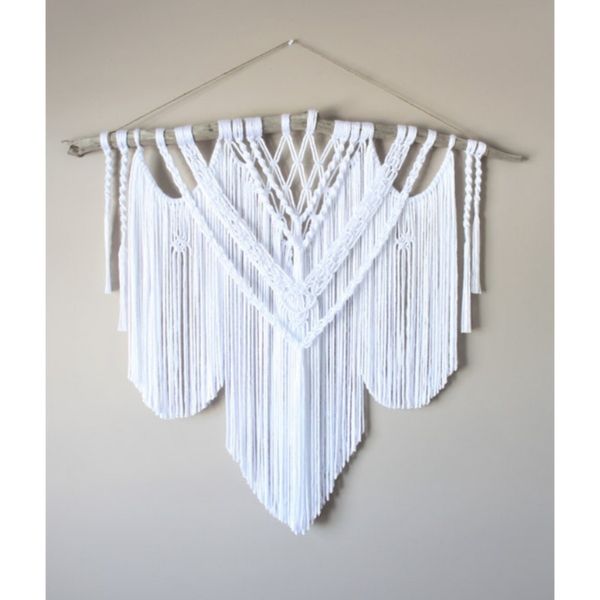 دیوارکوب آویز سفید برفی مکرومه بافی طرح برفی