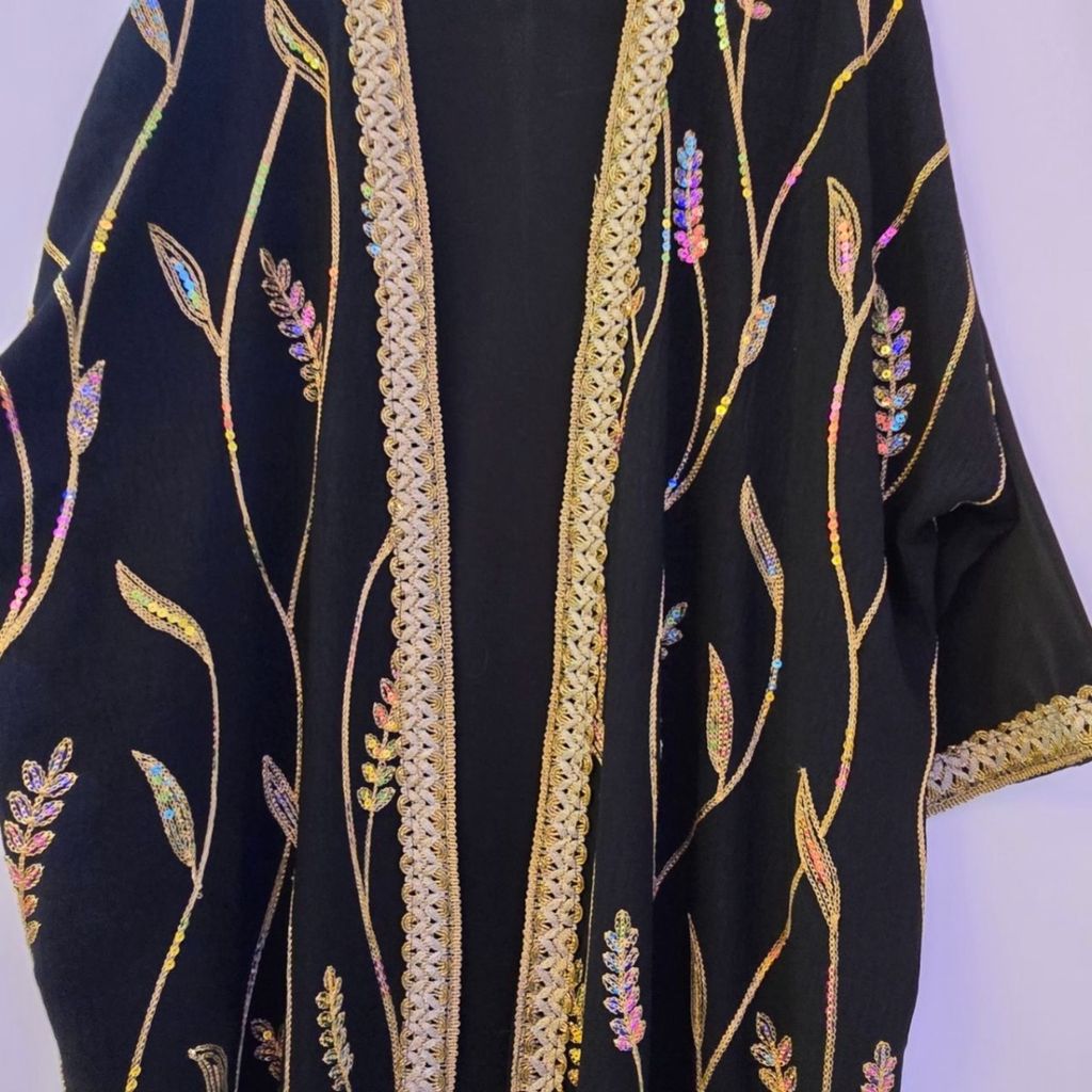 خرید انلاین عبا گل گندمی جلو باز نورا