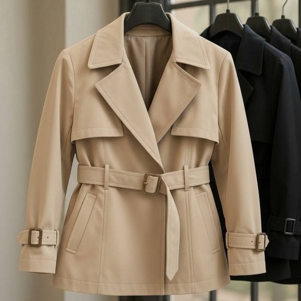 کت بارانی کتان زنانه کوتاه انجلا