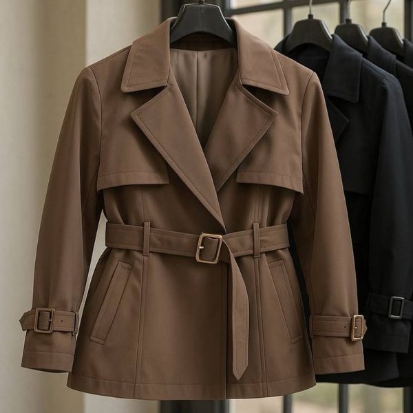 کت بارانی کتان زنانه کوتاه انجلا