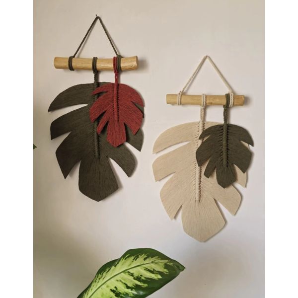 دکوری دو برگ انجیری مکرومه مدل خیزران