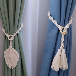 ست دوعددی هولدر پرده مکرومه برگ و منگوله