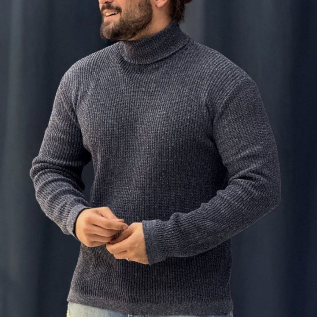 خرید انلاین بافت مردانه طرح یقه اسکی درشت بافت