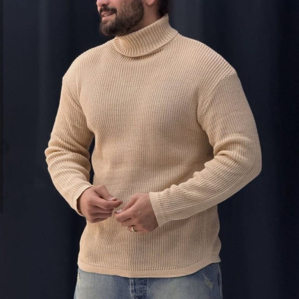 خرید اینترنتی بافت مردانه طرح یقه اسکی درشت بافت