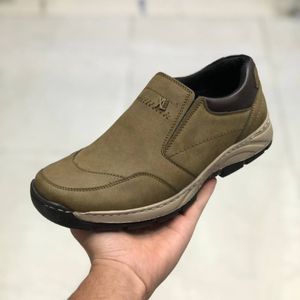 خرید انلاین کفش طبی چرم مردانه  بی بند مدل اروند زیتونی