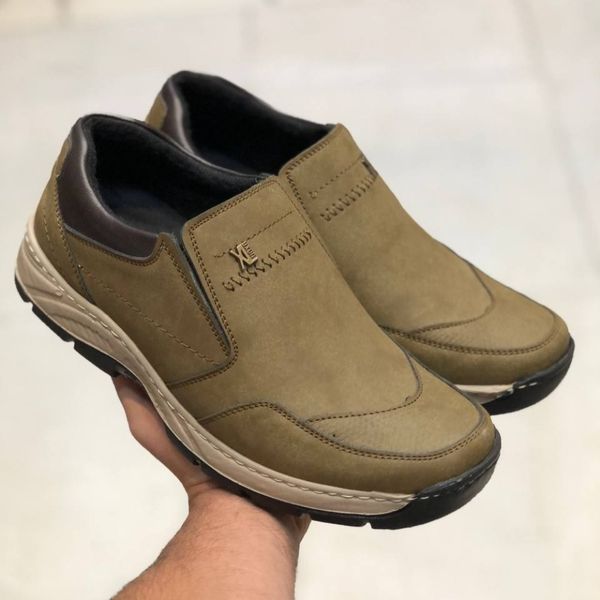 کفش طبی چرم مردانه  بی بند مدل اروند زیتونی