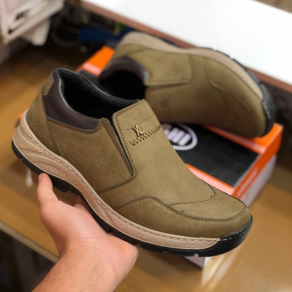 قیمت کفش طبی چرم مردانه  بی بند مدل اروند زیتونی